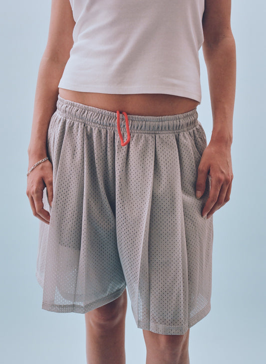 A YOON Clothing Buck pleated basketball shorts silver
